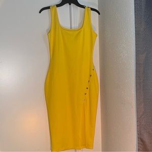 Tank Ribbed Button Side Split Body-con Irregular Long Pencil Midi Dress